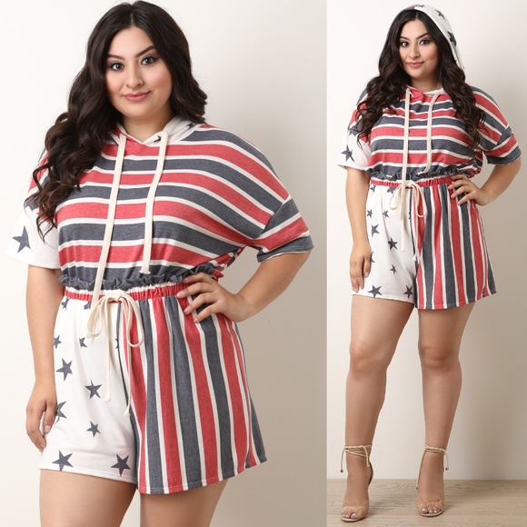 Pants - Stars And Stripes Hoodie Top With Shorts Set